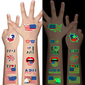 AWINMAY front packaging showing 80-piece patriotic tattoo set for easy party prep