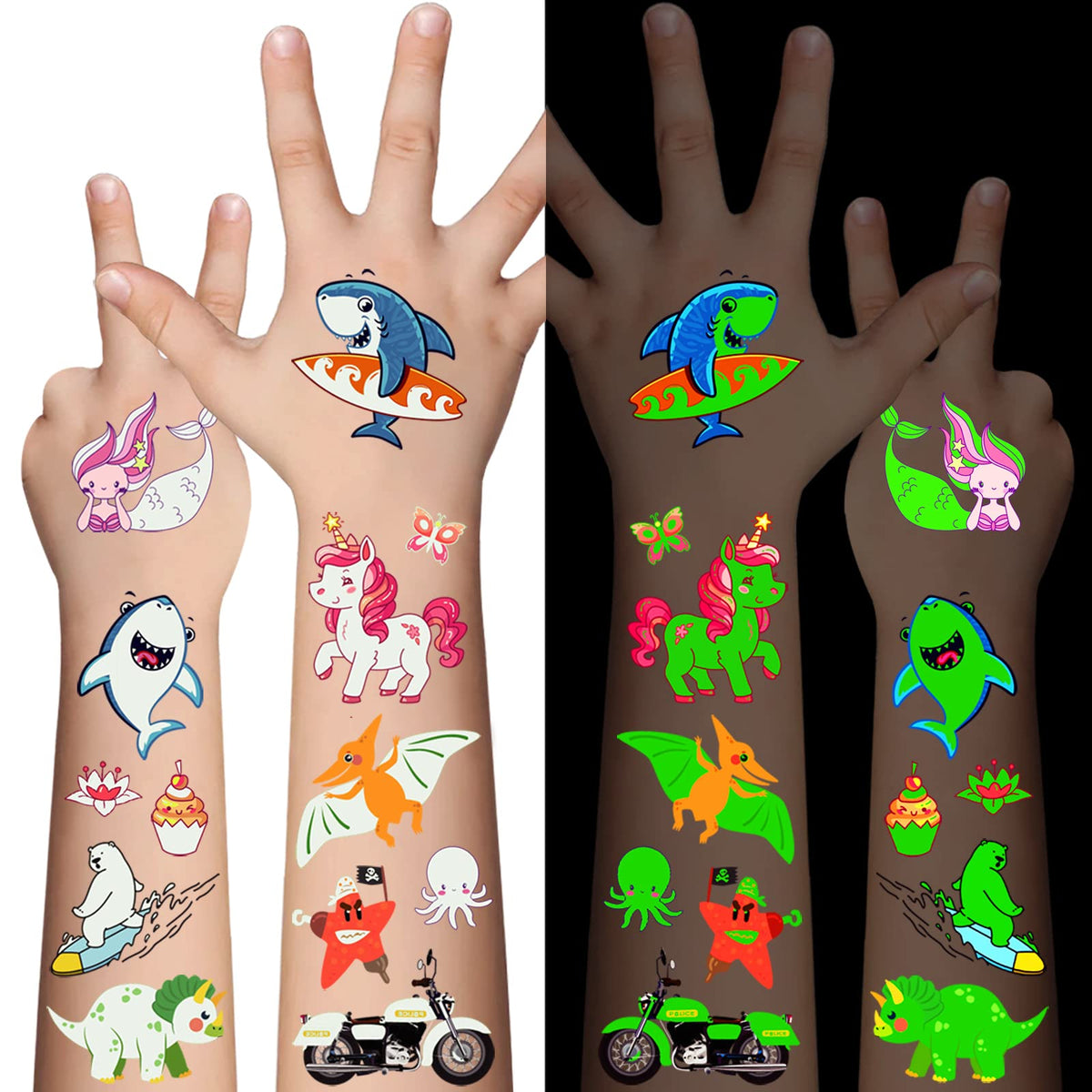 AWINMAY front packaging showing 16 tattoo sheets and colorful designs, ideal for parties