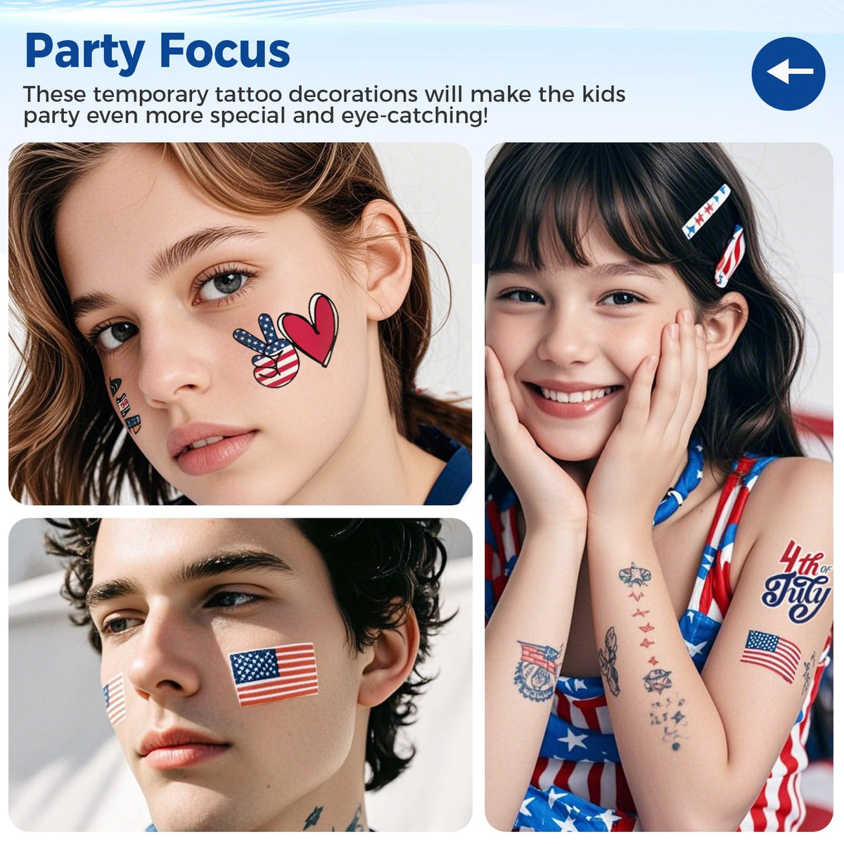 AWINMAY kids at a backyard party wearing various tattoos to boost holiday spirit