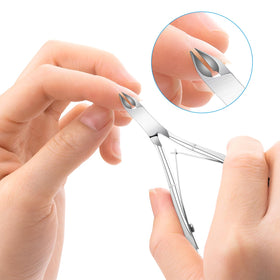 Awpeye nipper trimming a cuticle on a fingernail, accurate professional finish