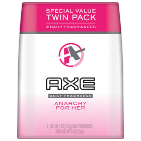 AXE Anarchy For Her front packaging showing twin pack and scent benefit