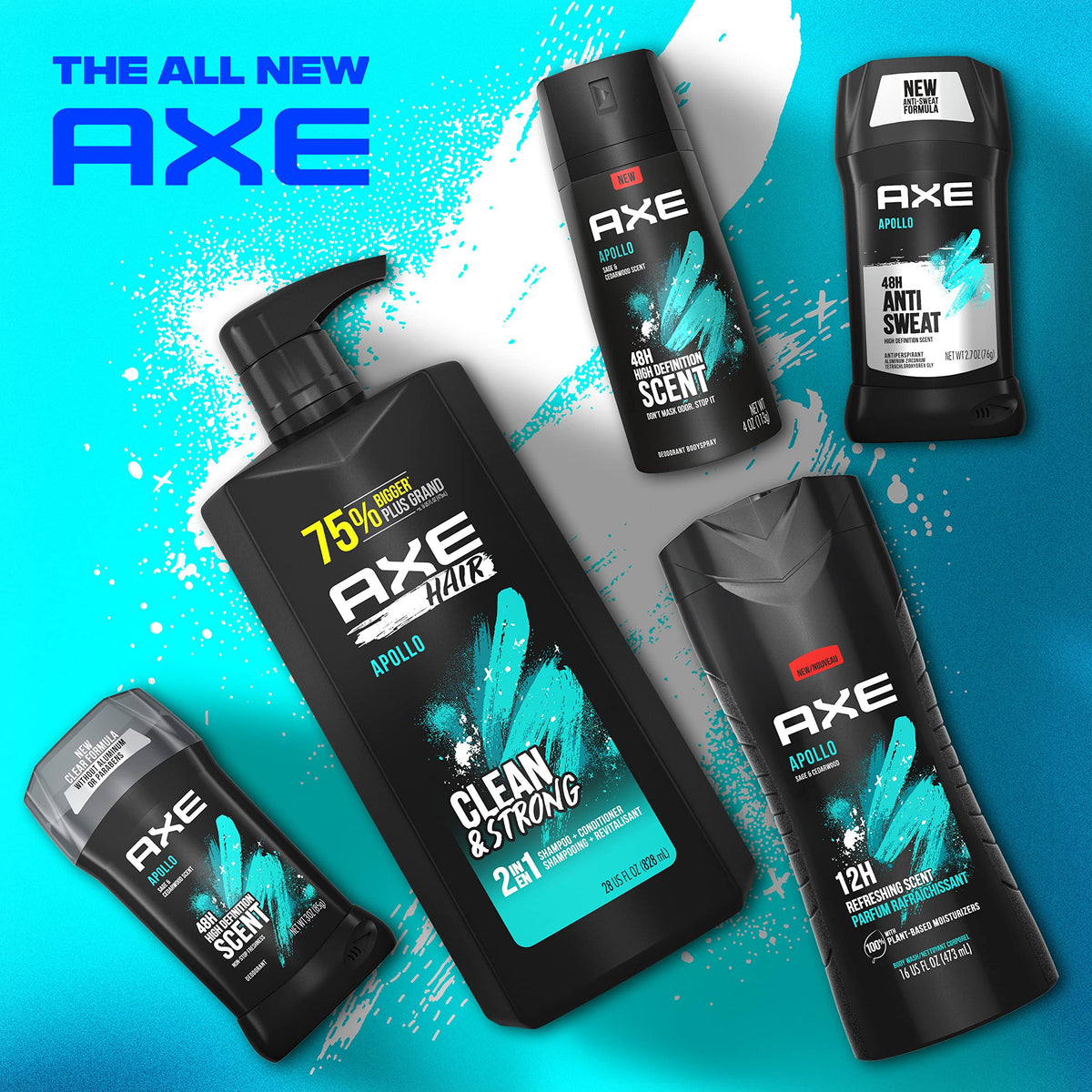 AXE Apollo four pack stacked showing multi‑pack convenience benefit