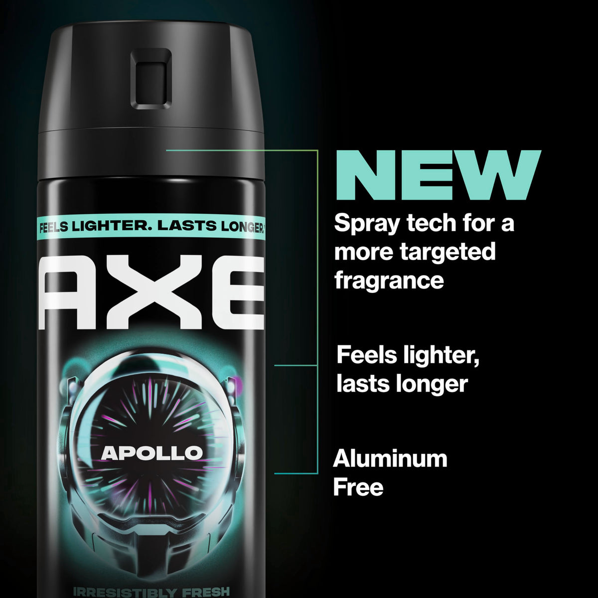 AXE Apollo held in hand to show scale and travel-friendly 2.9 oz size