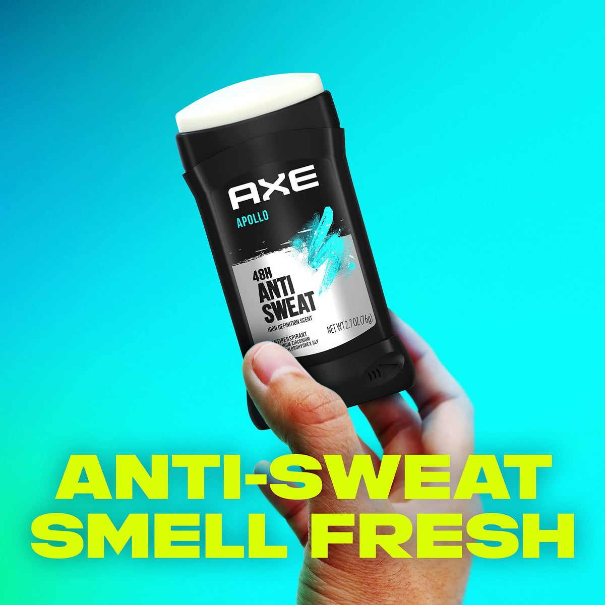 AXE Apollo open cap with stick exposed demonstrating quick, mess-free application benefit