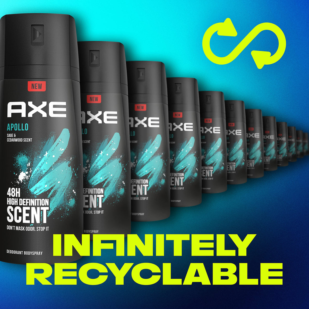 AXE Apollo recyclable metal can detail highlighting sustainable packaging