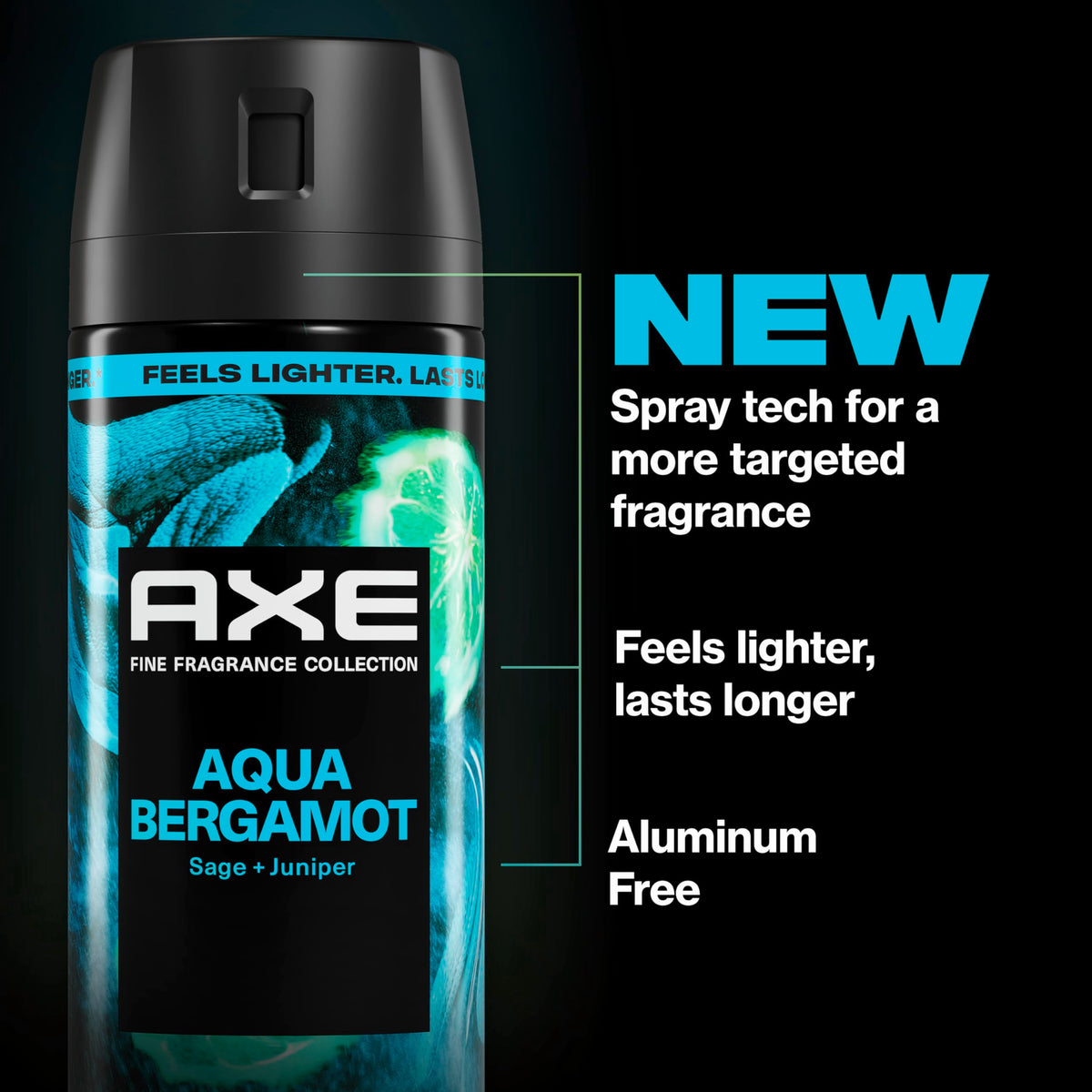 AXE Aqua Bergamot ingredients label highlighting aluminum-free benefit