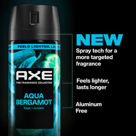 AXE Aqua Bergamot ingredients label highlighting aluminum-free benefit