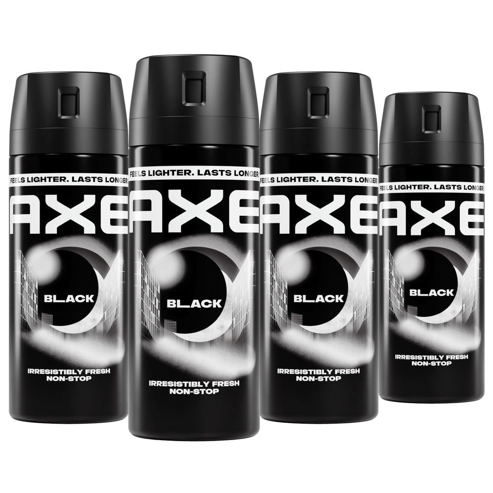 AXE Black front can showing sleek branding and fresh scent benefit