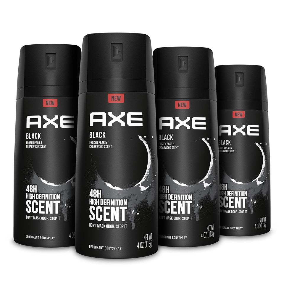 AXE Black front packaging showing sleek can and subtle branding for confident scent