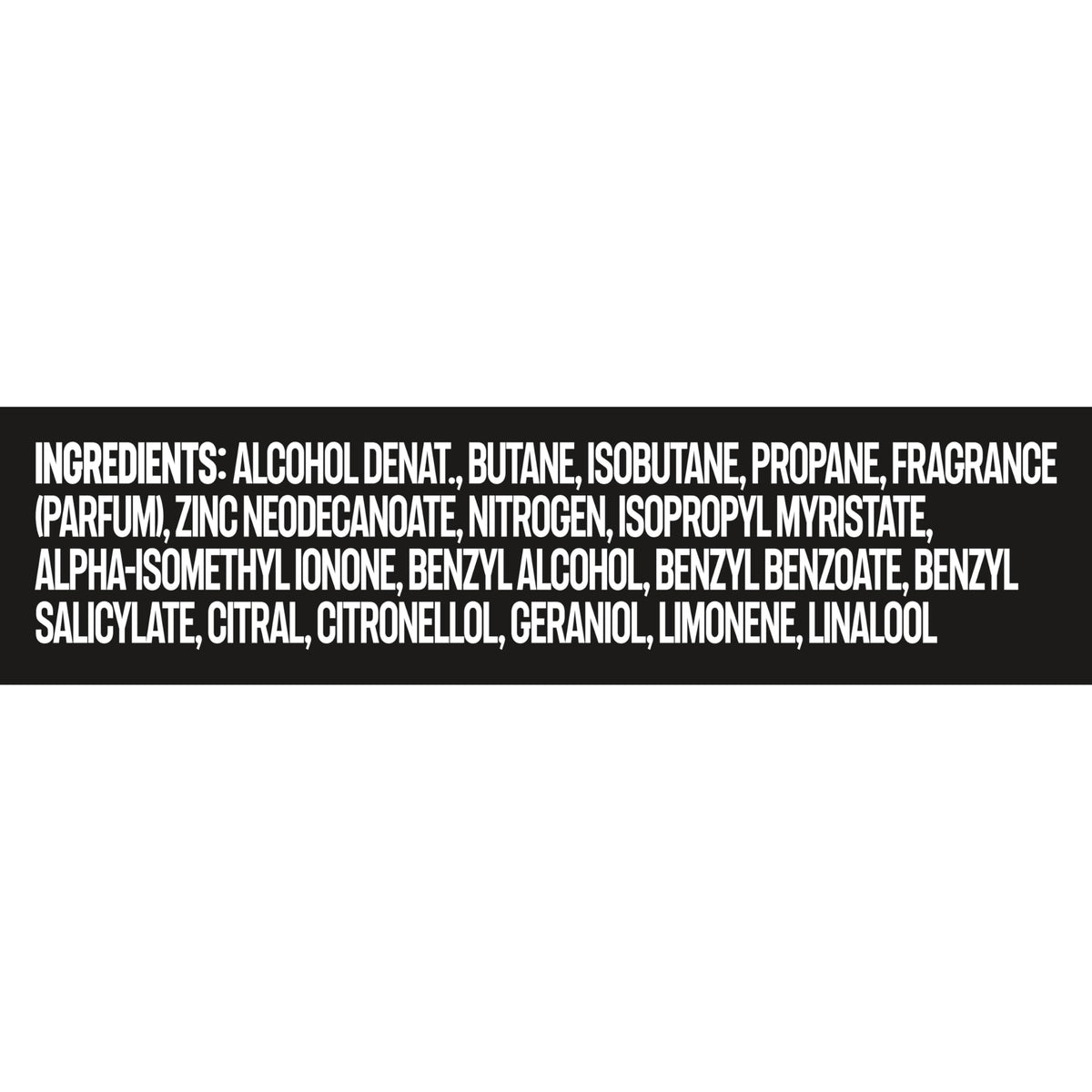 AXE Black label and ingredients panel highlighting aluminum-free benefit