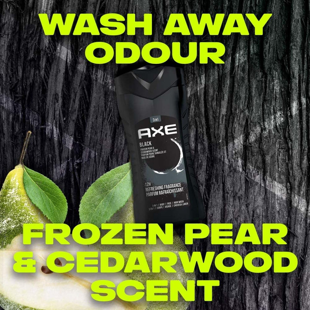 AXE bottle next to toiletries showing travel-friendly size benefit