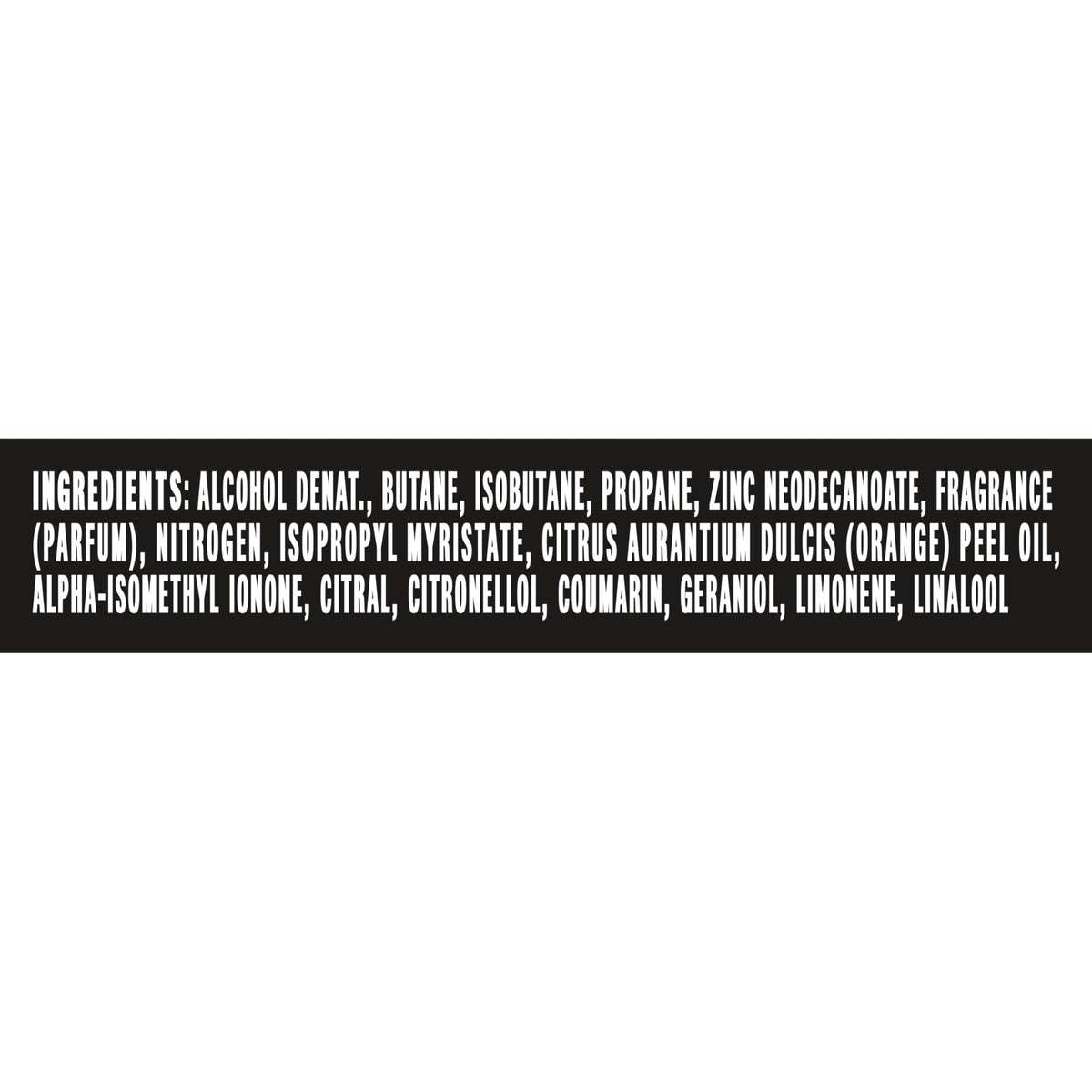 AXE Black Vanilla ingredient list callout highlighting aluminum-free benefit