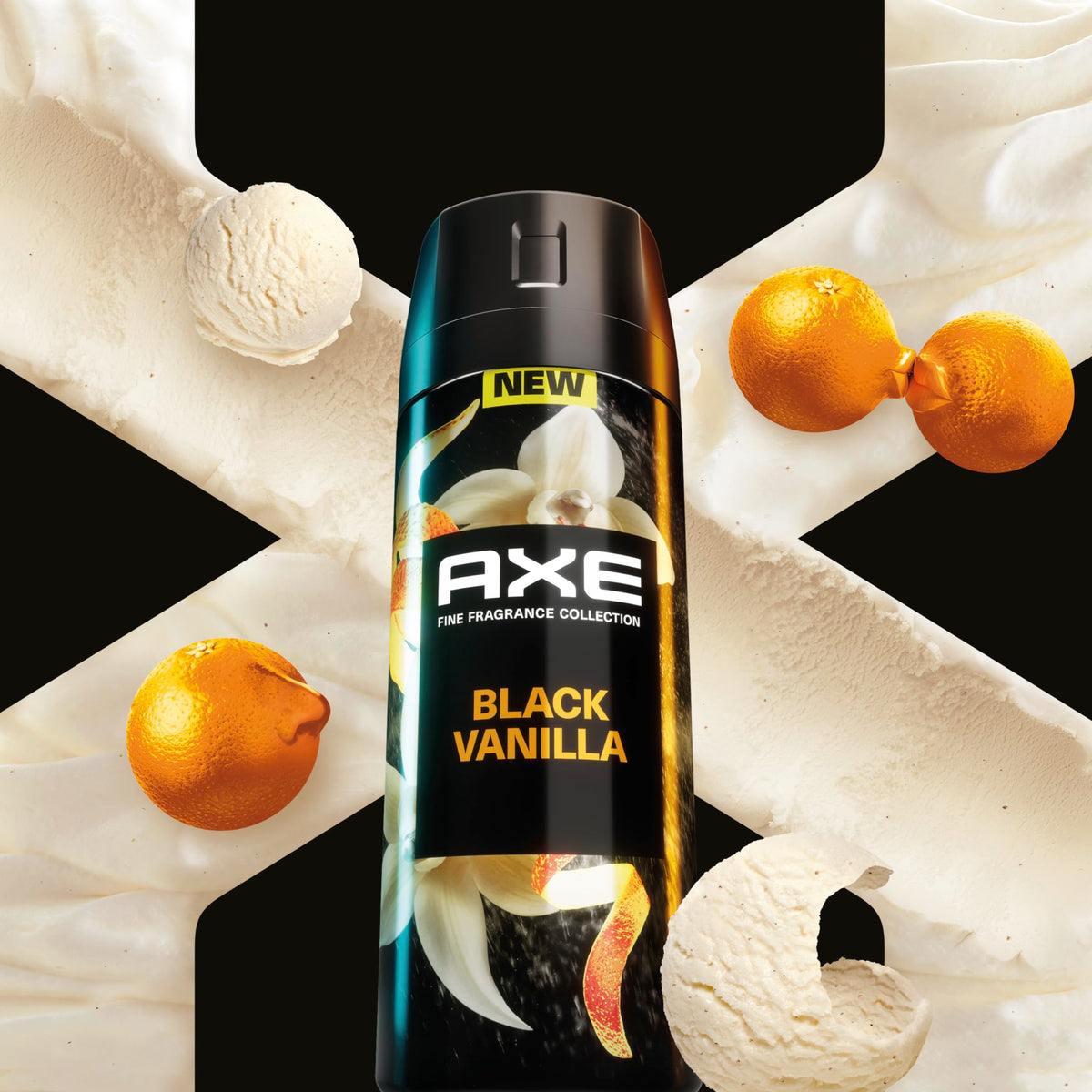 AXE Black Vanilla in an evening dressing area conveying refined fragrance presence