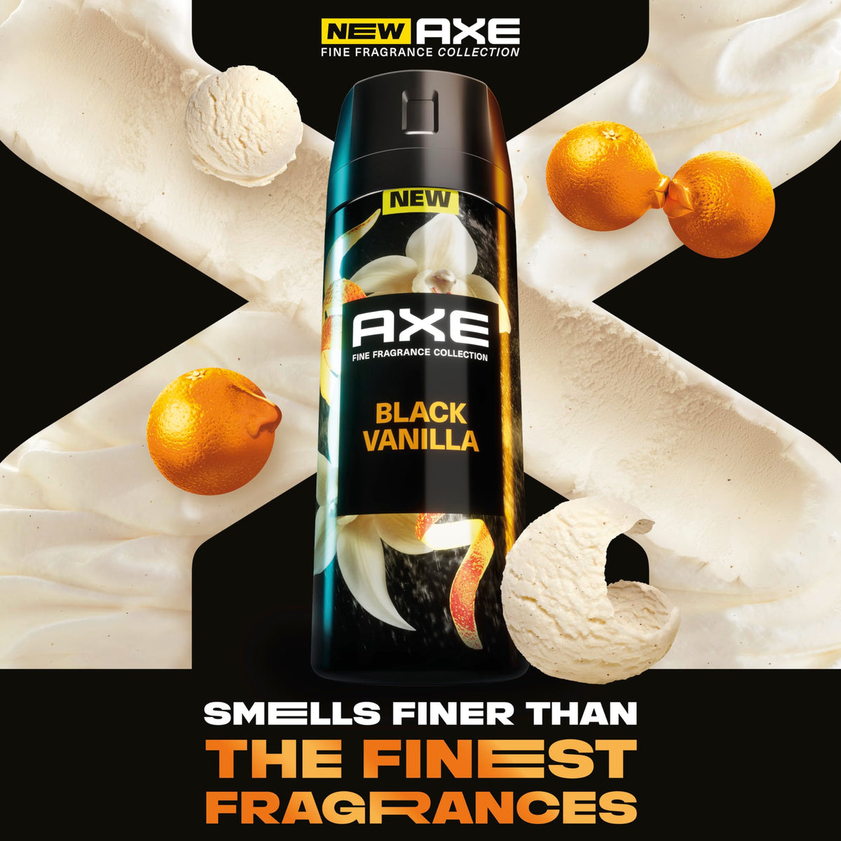 AXE Black Vanilla nozzle close-up highlighting precise spray and quick refresh benefit