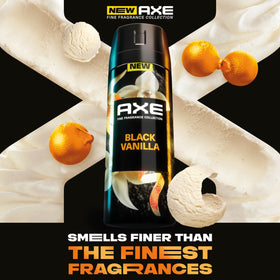 AXE Black Vanilla nozzle close-up highlighting precise spray and quick refresh benefit