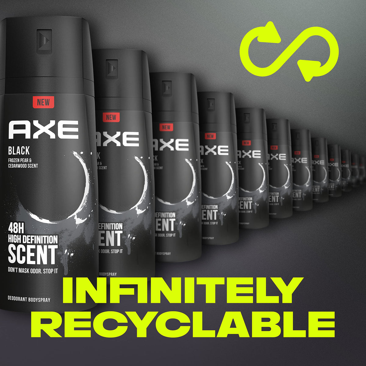AXE Black closeup of frozen pear and cedarwood graphics highlighting fragrance notes