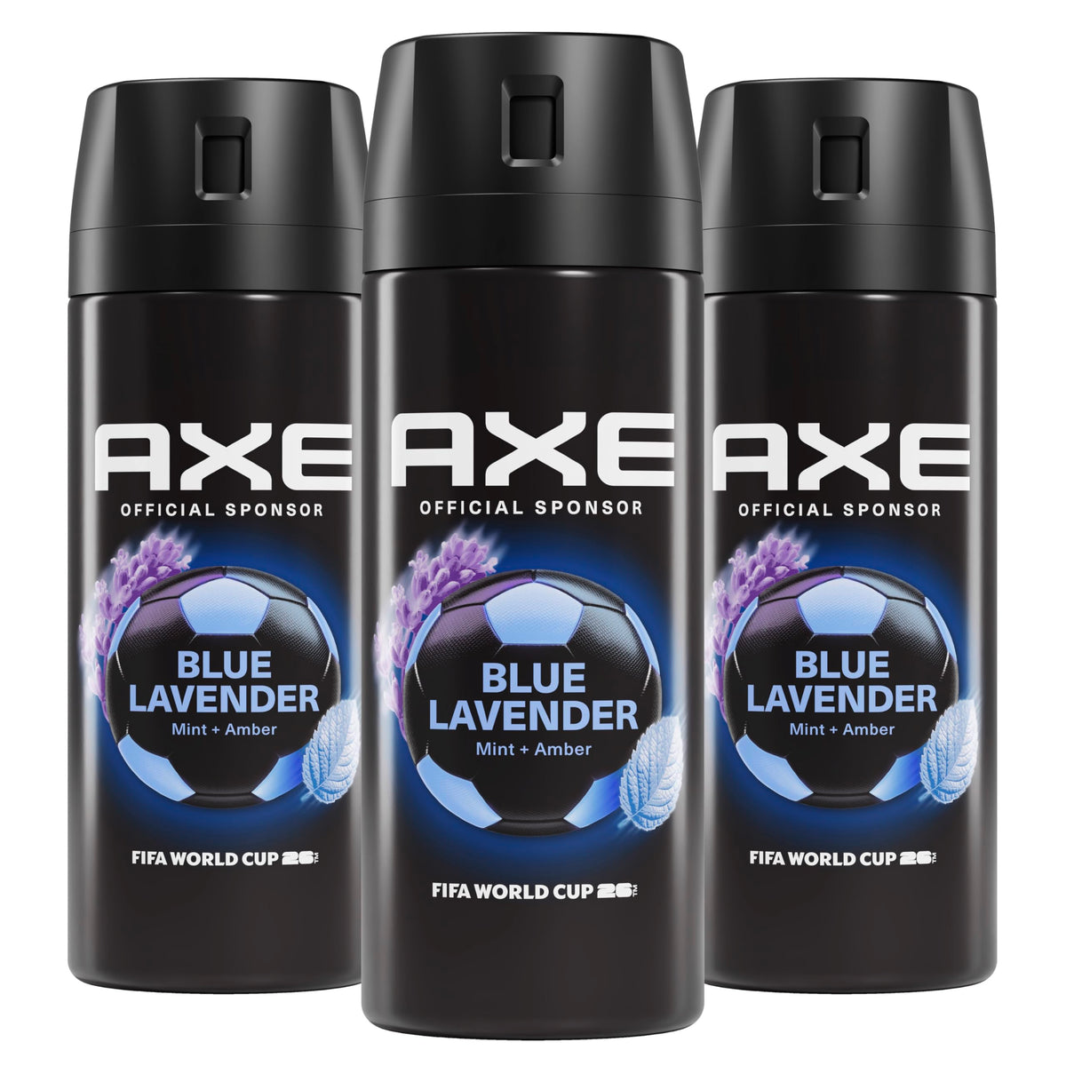 AXE Blue Lavender front packaging showing three cans and scent appeal
