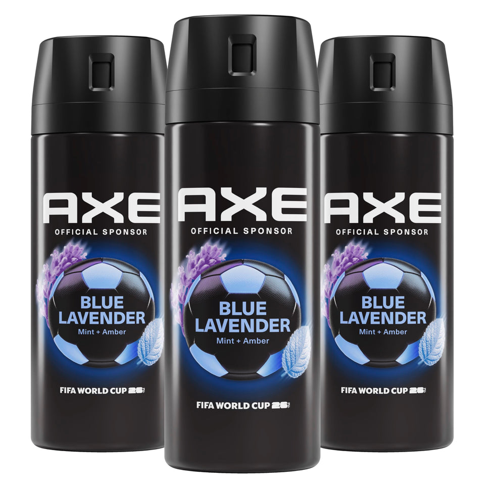 AXE Blue Lavender front packaging showing three cans and scent appeal