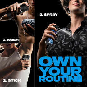AXE Blue Lavender on bathroom shelf in lifestyle scene boosting daily routine