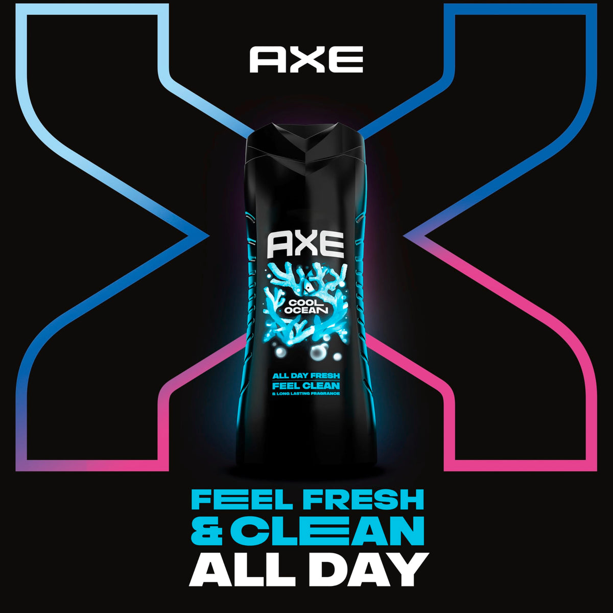 AXE Cool Ocean close-up label showing ingredients and dermatologist-tested claim