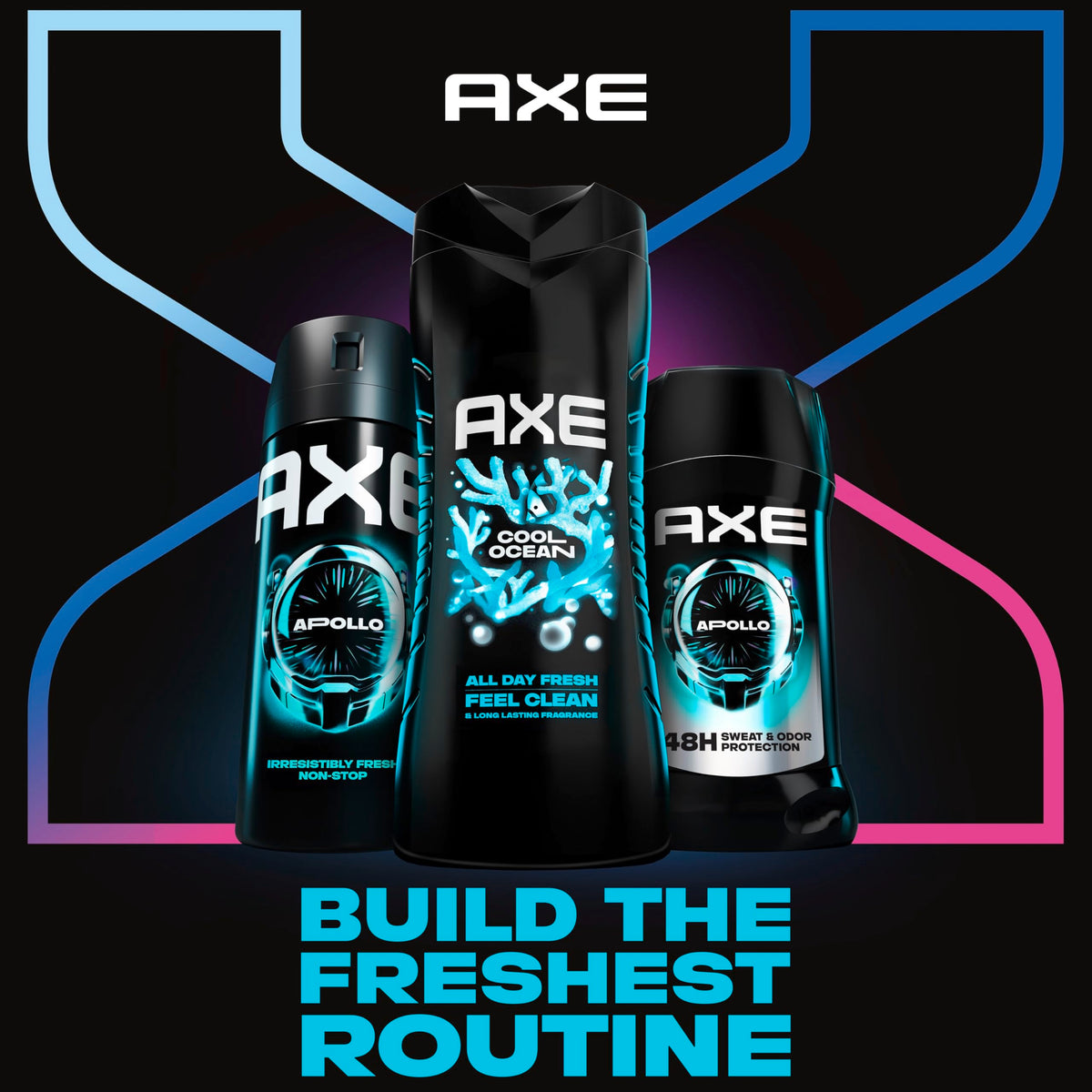 AXE Cool Ocean recyclable packaging visual promoting AXE sustainability efforts