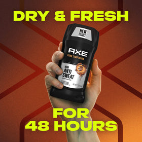 AXE Dark Temptation being applied underarm demonstrating long-lasting sweat control benefit