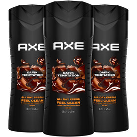 AXE bottle front view showing Dark Temptation label and chocolate scent benefit
