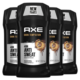 AXE Dark Temptation front packaging showing four-stick value pack and branding benefit