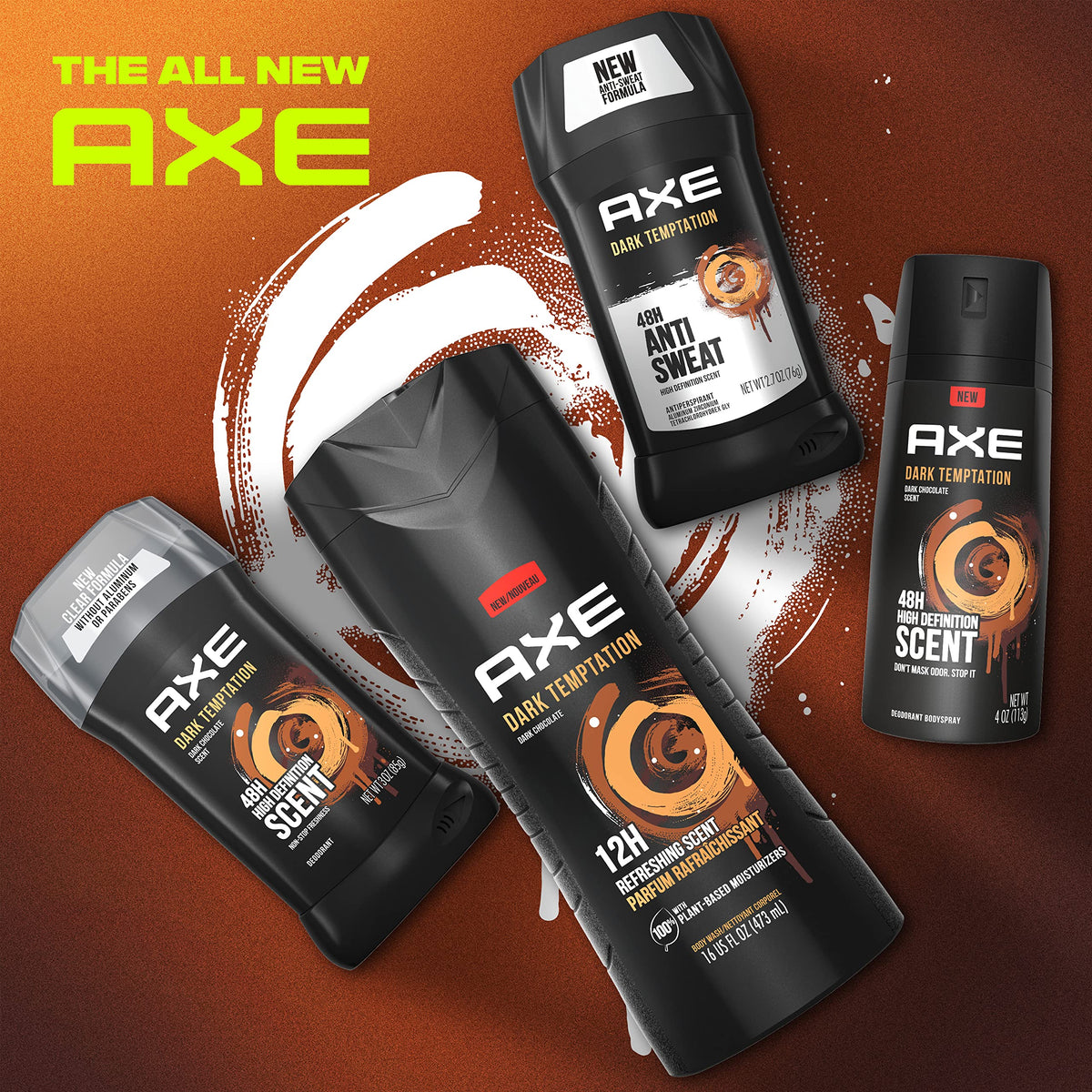 AXE Dark Temptation label detail showing brand and clear-application benefit