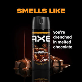 AXE Dark Temptation label detail showing sweet warm scent benefit