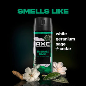 AXE Emerald Sage next to everyday items to show compact 2.9 oz travel-friendly size