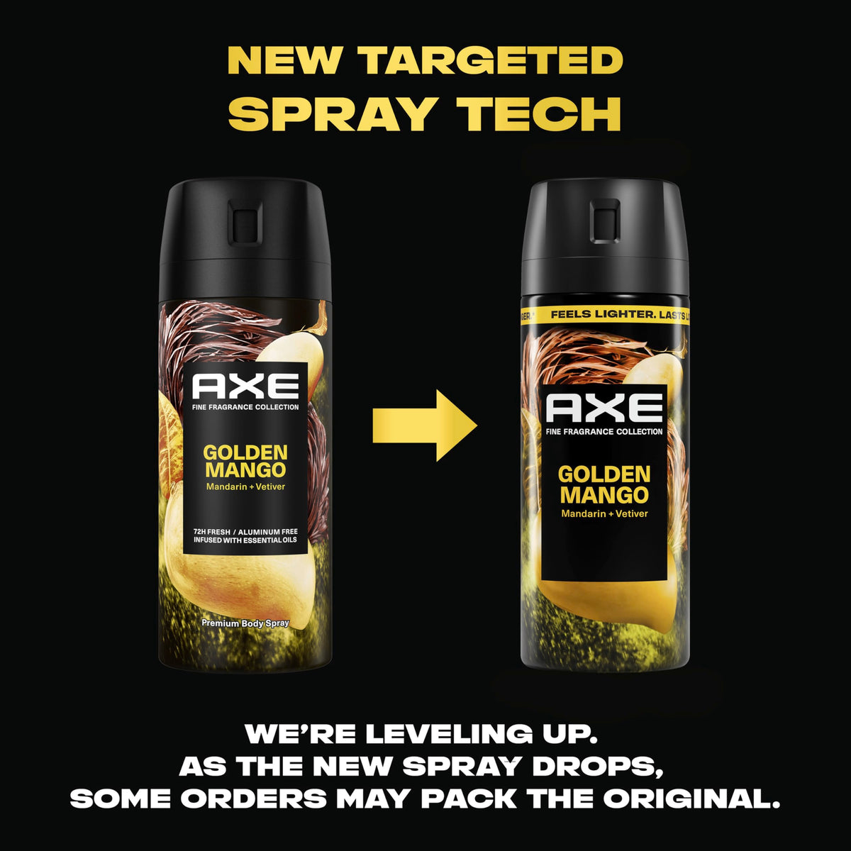 AXE Golden Mango spray closeup demonstrating targeted spray tech for precise application