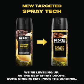 AXE Golden Mango spray closeup demonstrating targeted spray tech for precise application