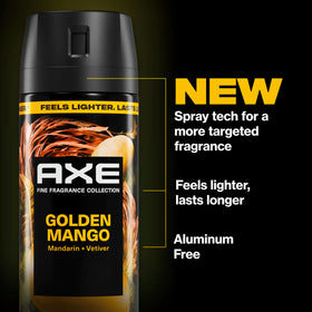 AXE Golden Mango mist texture over arm showing lightweight feel and fast drying