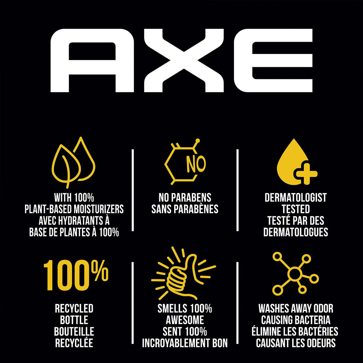 AXE bottles on bathroom shelf showing organized grooming benefit