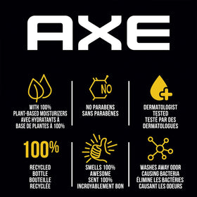 AXE bottles on bathroom shelf showing organized grooming benefit