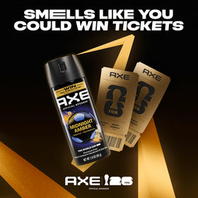 AXE Midnight Amber next to a wallet and keys showing compact 2.9 oz travel benefit
