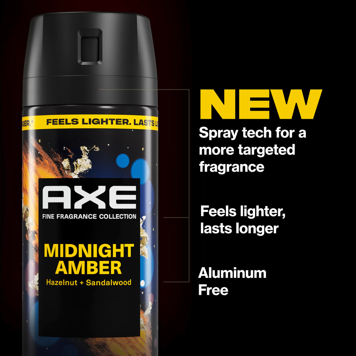 AXE Midnight Amber fine mist texture in air illustrating even coverage and lasting scent