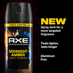 AXE Midnight Amber fine mist texture in air illustrating even coverage and lasting scent