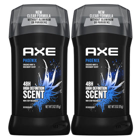 AXE Phoenix front packaging twin pack showing scent and volume benefit