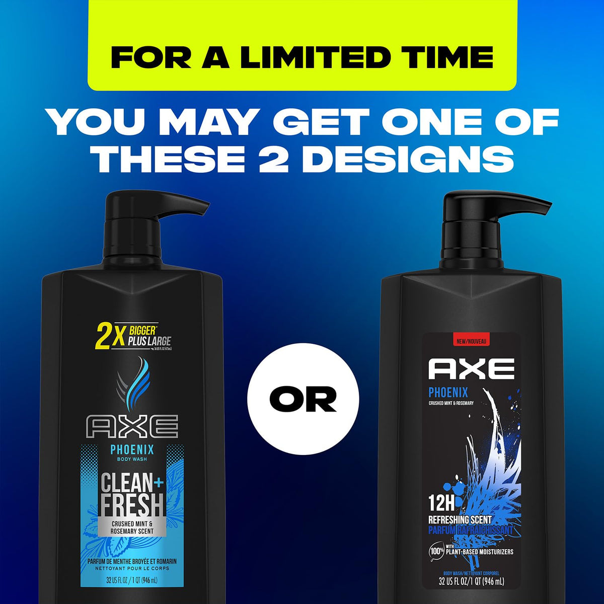 AXE Phoenix bottle next to hand for size and 32 fl oz clarity