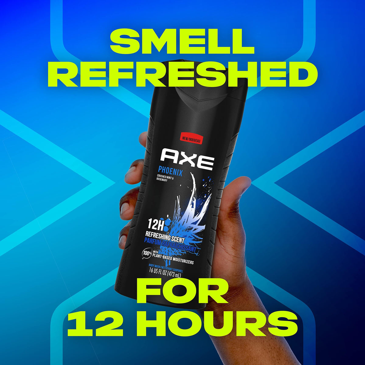 AXE Phoenix in shower use showing lather and refreshing minty cleanse