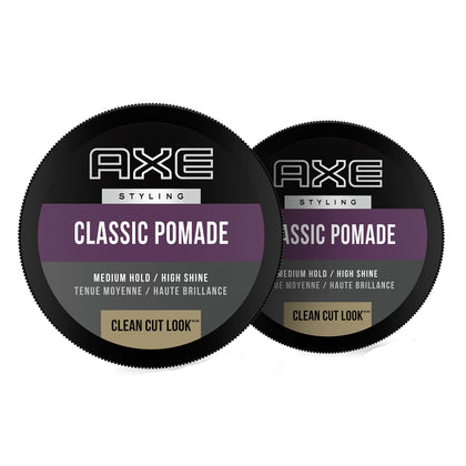 AXE front packaging showing medium-hold pomade and benefit of easy styling