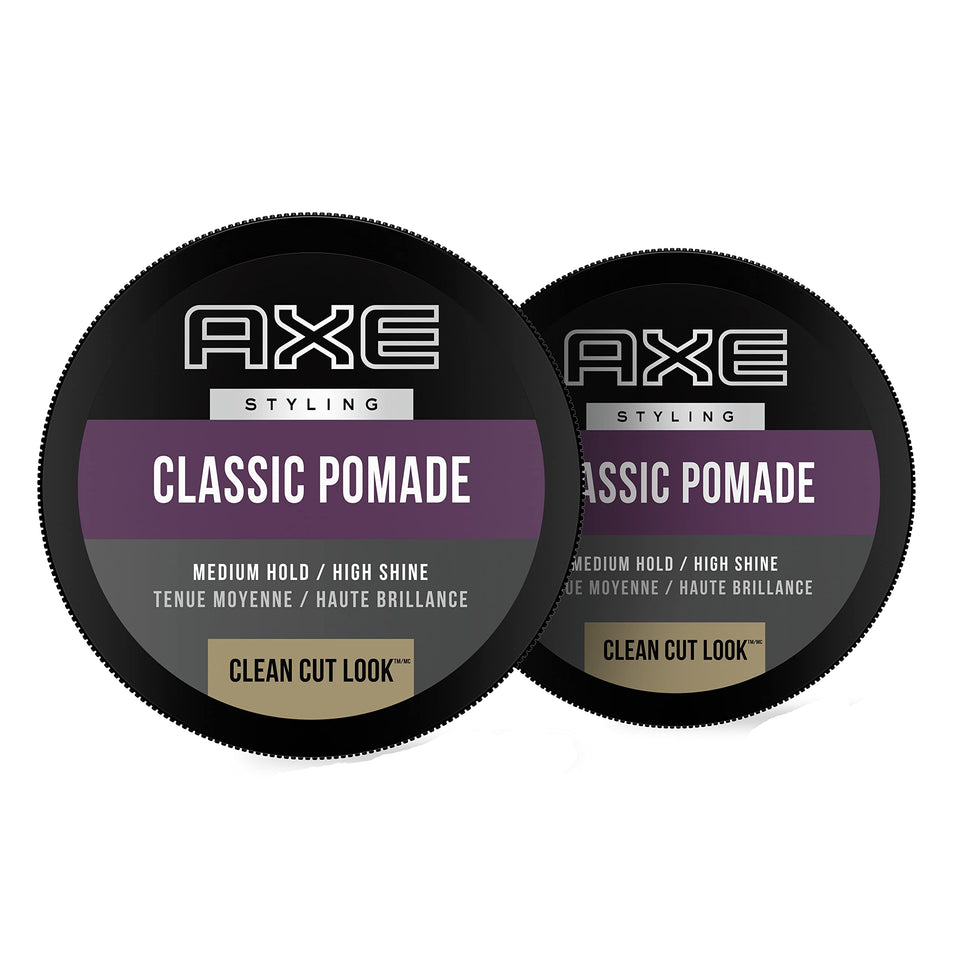 AXE front packaging showing medium-hold pomade and benefit of easy styling