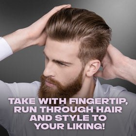 AXE slick-back hairstyle finished with pomade highlighting natural shine