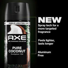 AXE Pure Coconut fine mist texture demonstrating lightweight coverage benefit