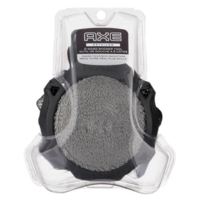 AXE shower scrubber front view showing dual-sided design and gray color for efficient cleansing