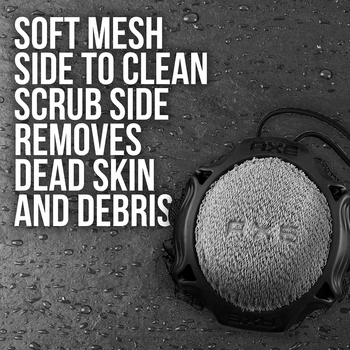 AXE scrubber mesh side building foam with body wash for gentler, effective lathering