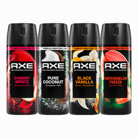 AXE Touch of Sweetness front pack showing four cans, easy selection and portability