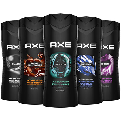 AXE variety pack front view showing five scent bottles and convenience